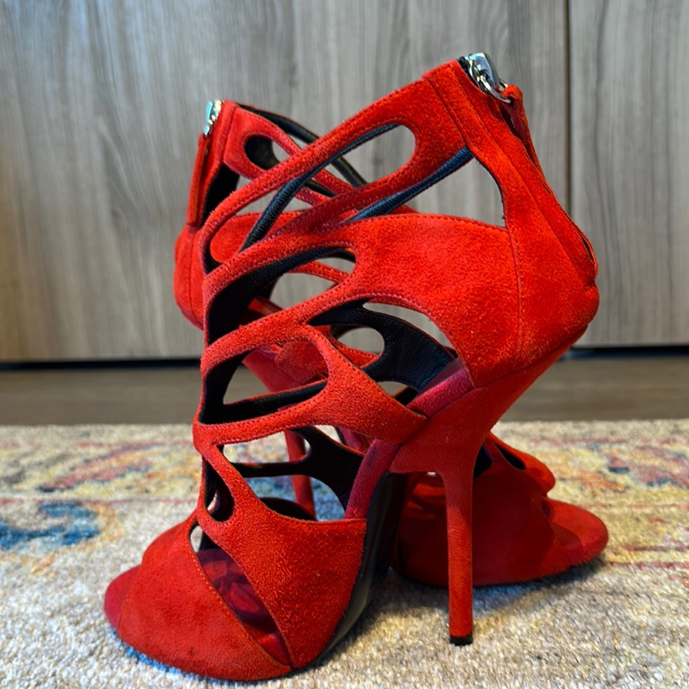 Giuseppe Zanotti red suede 6 inch strappy heel size 36
